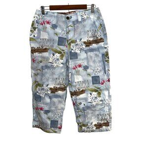 Caribbean Joe Blue Floral  Voyage Oasis Travel Capri Pants Women’s 12 Petite